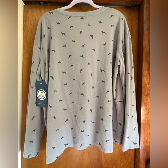 Life Is Good Light Gray V-Neck Shirt Dog Prints - Picture 3 of 11
